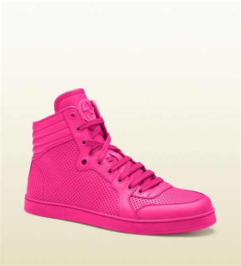 men's pink high top sneakers.